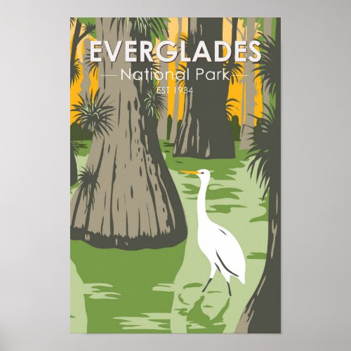  Everglades National Park Florida Egret Vintage  Poster
