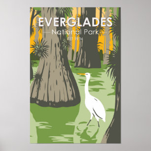  Everglades National Park Florida Egret Vintage  Poster
