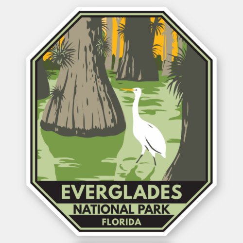 Everglades National Park Florida Egret Vintage Sticker