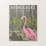 Everglades National Park Florida Flamingo Vintage Jigsaw Puzzle<br><div class="desc">Everglades vector artwork design. The park is made up of coastal mangroves,  sawgrass marshes and pine flatwoods that are home to hundreds of animal species.</div>