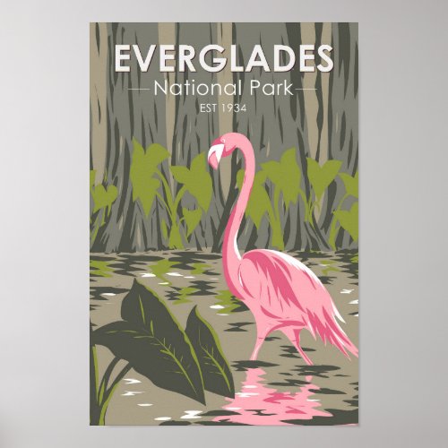  Everglades National Park Florida Flamingo Vintage Poster