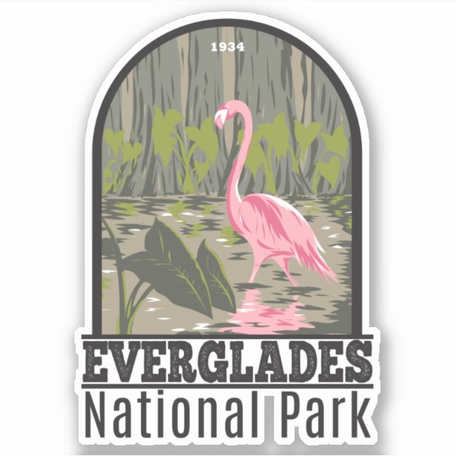 Everglades National Park Florida Flamingo Vintage Sticker (Front)