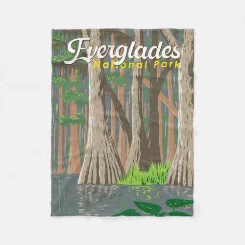 Everglades National Park Illustration Travel Art Fleece Blanket