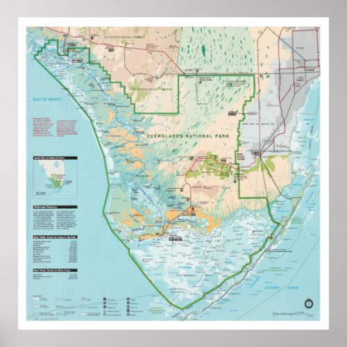 Everglades National Park Map 1996 Southern FL Poster