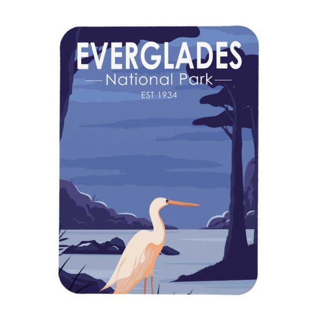 Everglades National Park Night Egret Vintage  Magnet (Vertical)