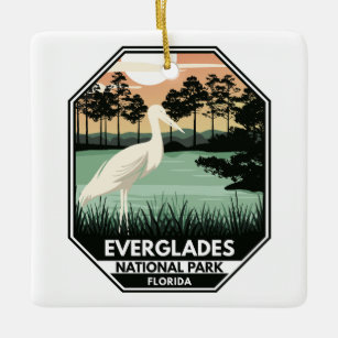 Everglades National Park Sunset Egret Vintage  Ceramic Ornament
