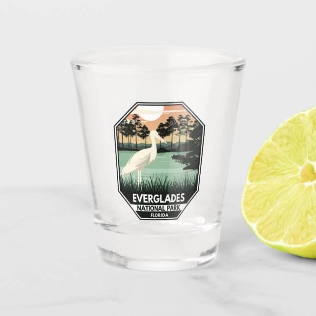 Everglades National Park Sunset Egret Vintage  Shot Glass (Front)