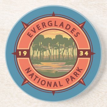 Everglades National Park Sunset Retro Compass  Coaster by Kris_and_Friends at Zazzle