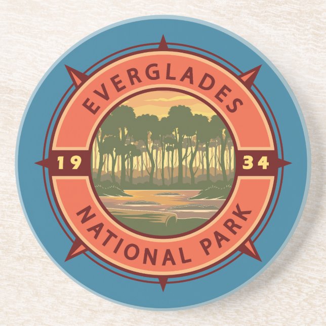 Everglades National Park Sunset Retro Compass  Coaster (Front)