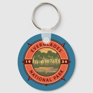 Everglades National Park Sunset Retro Compass Keychain