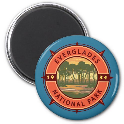 Everglades National Park Sunset Retro Compass Magnet