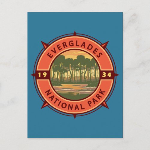 Everglades National Park Sunset Retro Compass Postcard