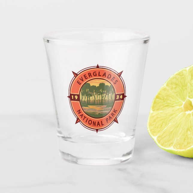 Everglades National Park Sunset Retro Compass  Shot Glass (Front)