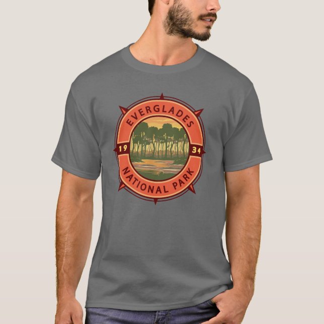 Everglades National Park Sunset Retro Compass T-Shirt (Front)