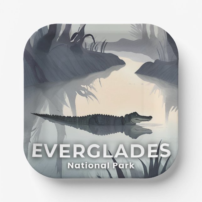 Everglades National Park | Watercolor Alligator Paper Plates (Front)