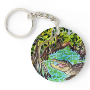 Everglades Watercolor Crocodile Alligator Florida Keychain