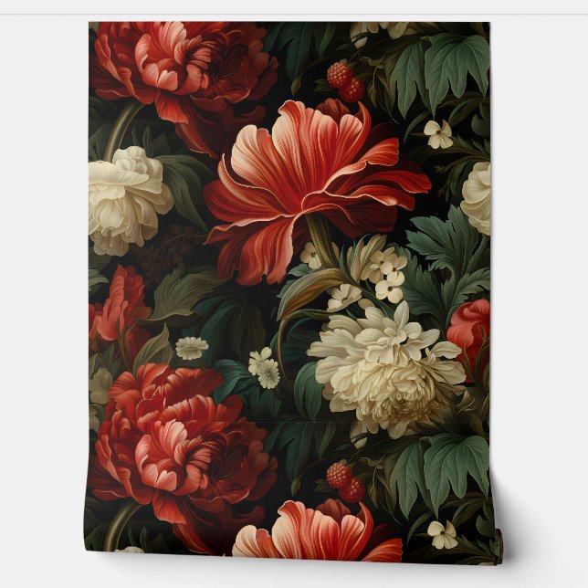 Everglow Noel Florals Botanical Wallpaper (Unrolling)