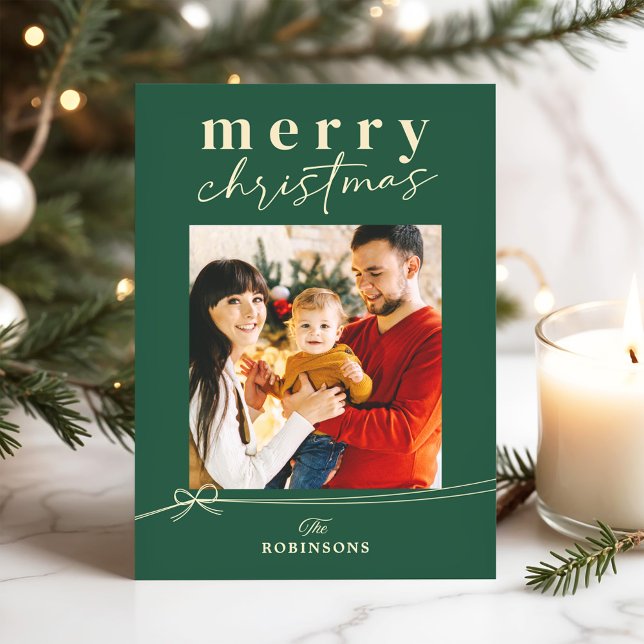 Evergreen Aesthetic Cozy Family Christmas Photo Holiday Card (Creator Uploaded)