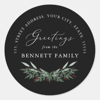Evergreen And Berries  Return Address Classic Round Sticker by Whimzy_Designs at Zazzle
