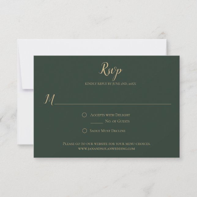Evergreen and Gold Marble RSVP Cards (Front)