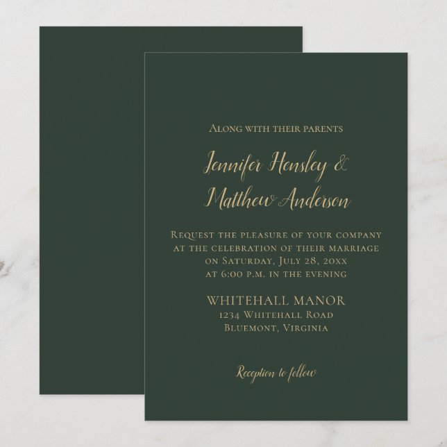 Evergreen and Gold Winter Wedding Invitation (Front/Back)