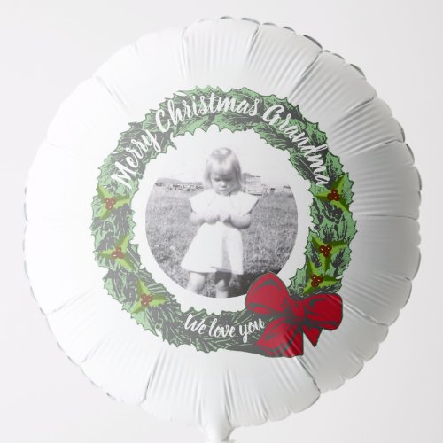 Evergreen and Ivy Wreath Merry Christmas Photo Balloon