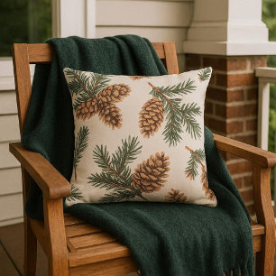 Evergreen and Pinecone Porch / Patio Outdoor Pillow
