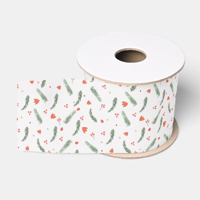 Evergreen and Red Holiday  Grosgrain Ribbon (Spool)