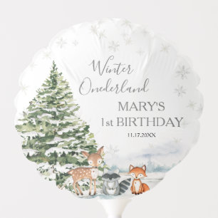 Evergreen Animal Winter Onederland Birthday Balloon