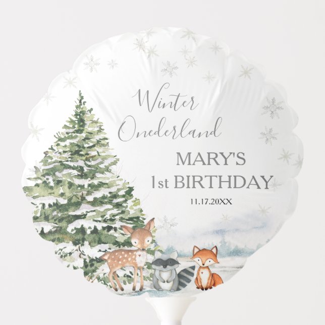 Evergreen Animal Winter Onederland Birthday Balloon (Front)