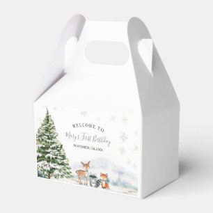 Evergreen Animal Winter Onederland Birthday Favor Boxes