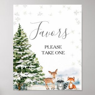 Evergreen Animal Winter Onederland Birthday Favors Poster