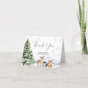 Evergreen Animal Winter Onederland Folded Letterpress Thank You Card