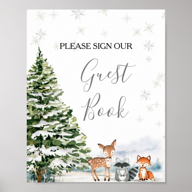Evergreen Animal Winter Onederland Guest Book (Front)