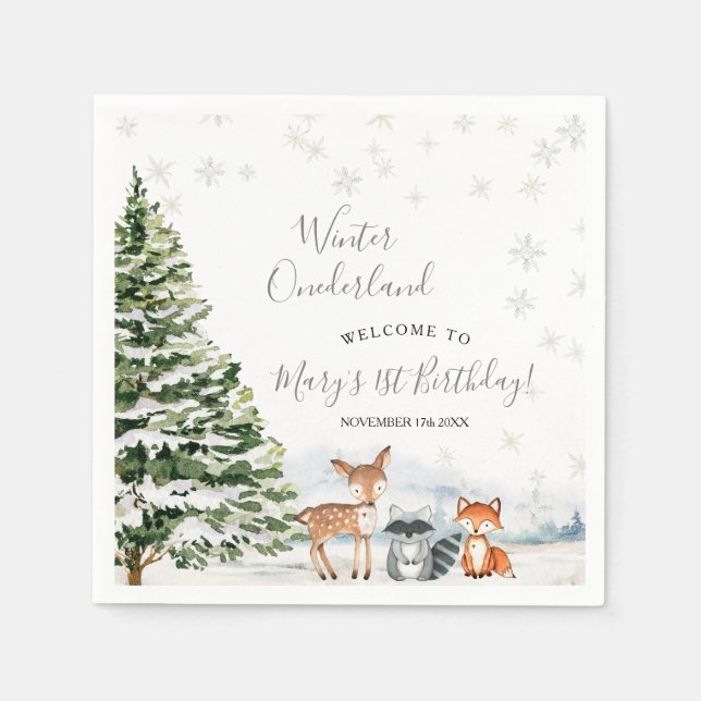 Evergreen Animal Winter Onederland Paper Napkins (Front)