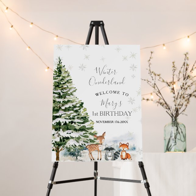 Evergreen Animal Winter Onederland Party Welcome Foam Board (In Situ (Stand))