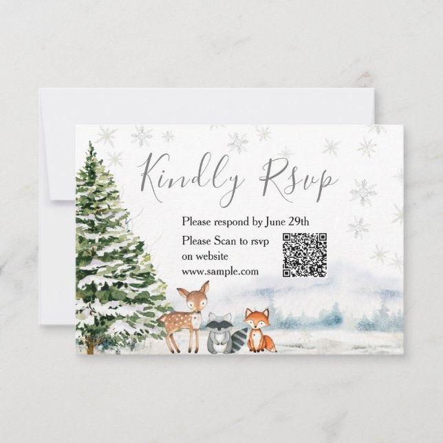 Evergreen Animal Winter Onederland RSVP Card (Front)