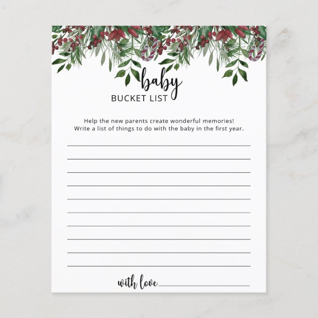 Evergreen Baby bucket list game (Front)