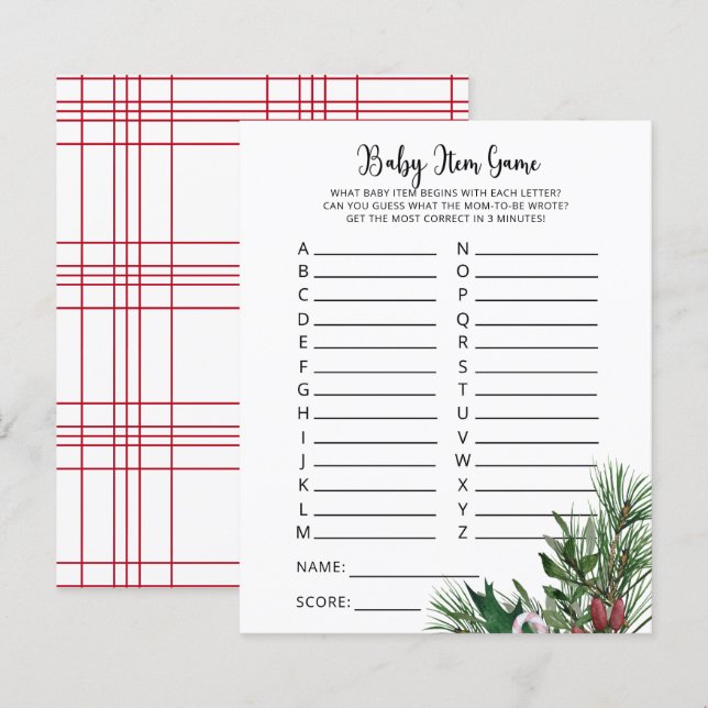 Evergreen Baby Item Game. Baby Shower Game (Front/Back)