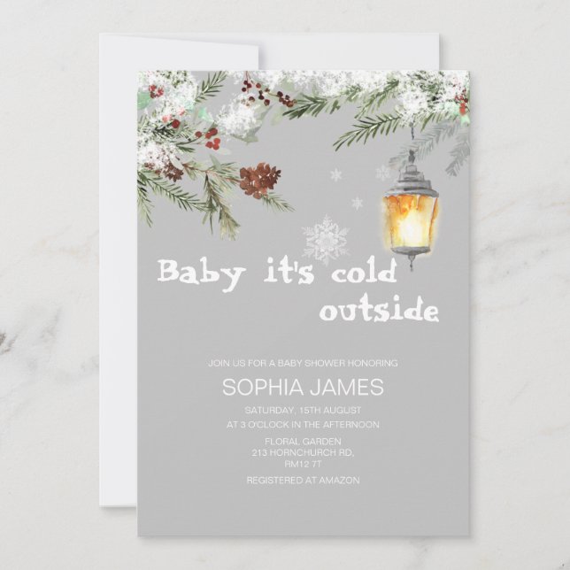 Evergreen Baby it's cold outside baby shower  Invitation (Front)