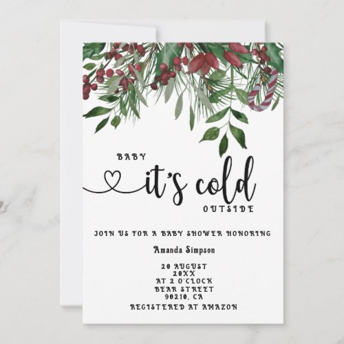 Evergreen Baby its cold outside baby shower  Invitation