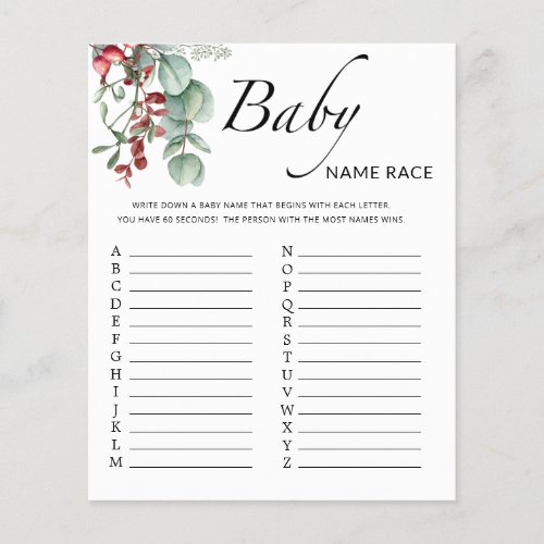 Evergreen baby shower baby name race game