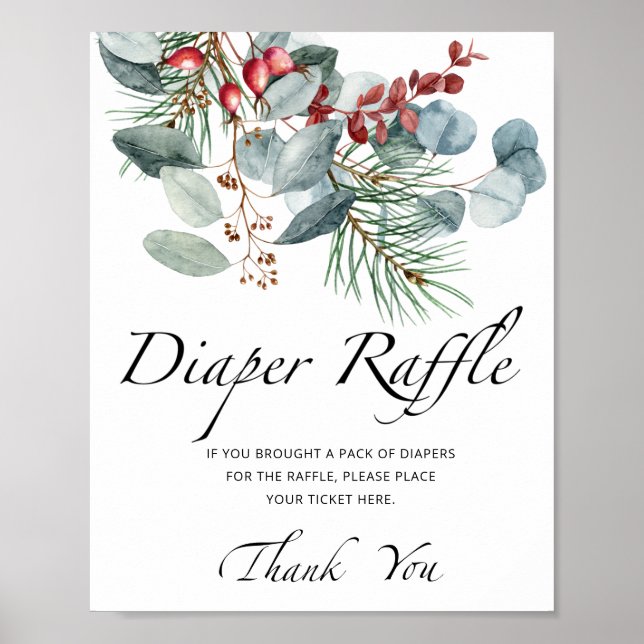 Evergreen baby shower diaper raffle sign (Front)