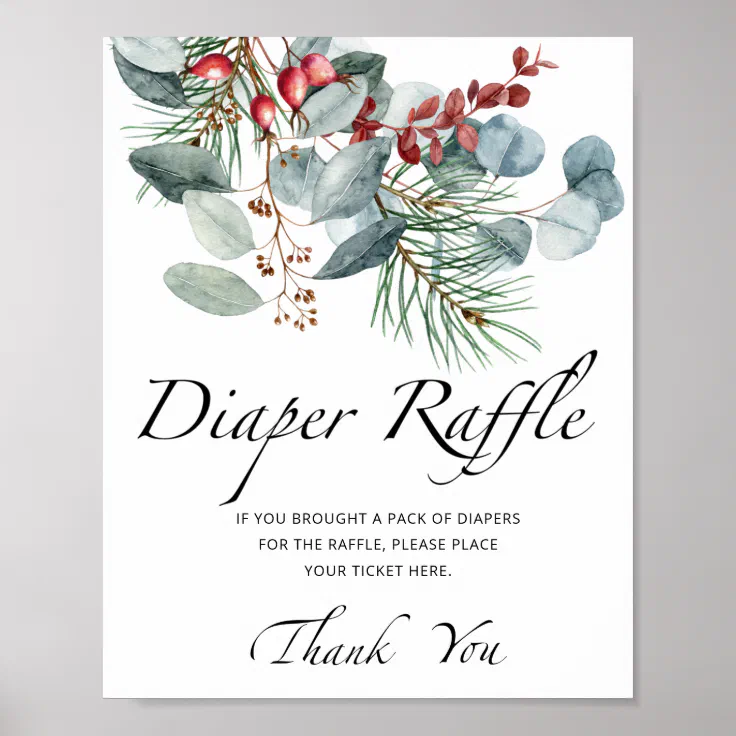 Evergreen baby shower diaper raffle sign Zazzle