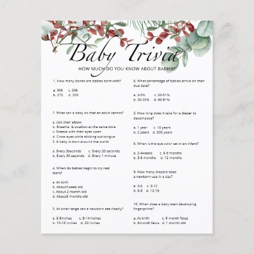 Evergreen Baby Trivia Baby Shower Game