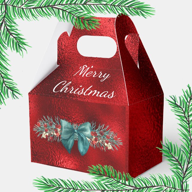 Evergreen, Berries, Green Bow Red Faux Foil  Favor Boxes (Creator Uploaded)