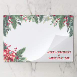 Evergreen Berry Bow Christmas Paper Placemats