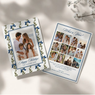 Evergreen Blue Bow What a Year Photo Holiday Card