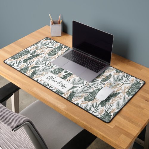 Evergreen botanical pattern personalized desk mat