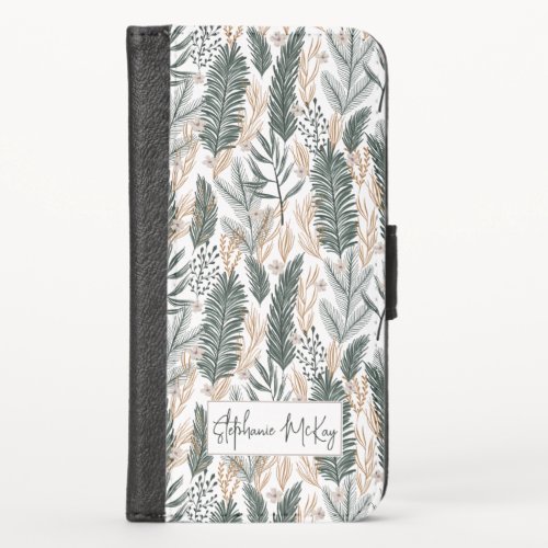 Evergreen botanical pattern personalized iPhone x wallet case